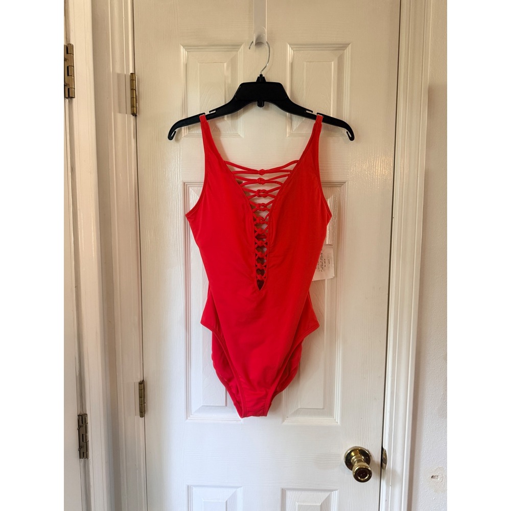 Bleu Rod Beattie Red Lace Up Front and Back One Piece Swimsuit Size 8 NWOT